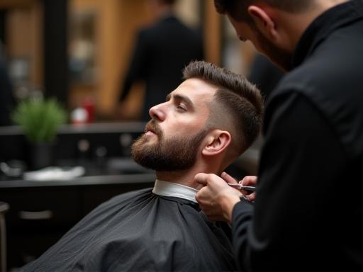 Barbier taillant une barbe